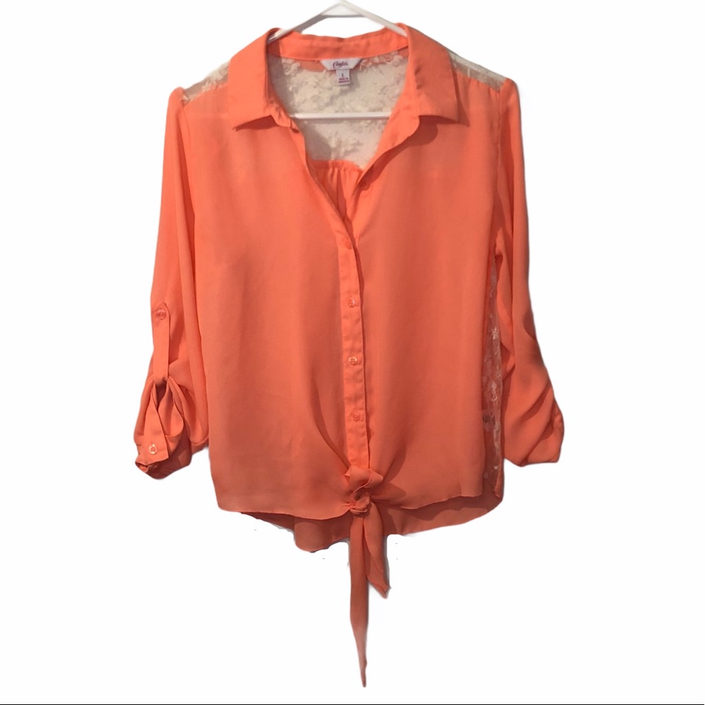 Candie’s back lace button down shirt  size L M-150